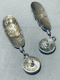 So Detailed Vintage Native American Zuni Turquoise Sterling Silver Inlay Earrings-Nativo Arts