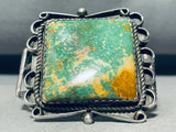 Mind Bending Vintage Native American Navajo Huge Square Green Turquoise Sterling Silver Bracelet-Nativo Arts