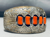Master Technique Vintage Native American Navajo Coral Sterling Silver Bracelet-Nativo Arts