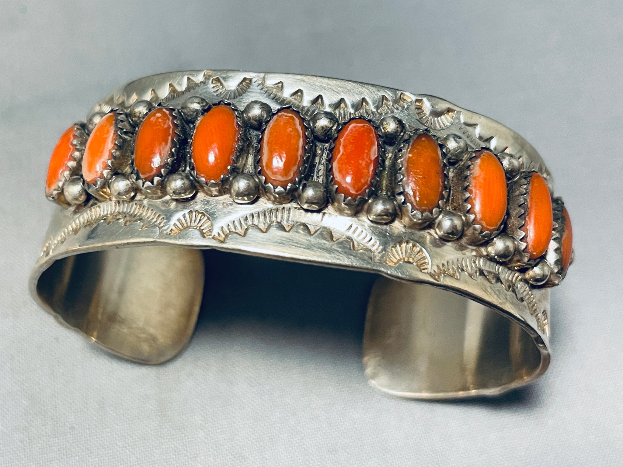 Rose Castillo Vintage Native American Navajo Coral Sterling Silver
