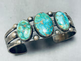 Early 1900's Vintage Native American Navajo Carico Lake Turquoise Sterling Silver Bracelet-Nativo Arts