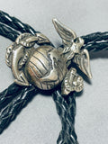 Usmc Marines Vintage Native American Navajo Sterling Silver Bolo Tie Rare!-Nativo Arts