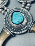 347 Grams Vintage Native American Navajo Turquoise Sterling Silver Squash Blossom Necklace-Nativo Arts
