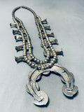 Gasp! 193 Grams Vintage Native American Navajo Sterling Silver Turquoise Squash Blossom Necklace-Nativo Arts