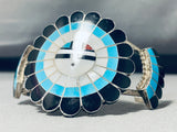 Massive Vintage Native American Zuni Signed Inlay Sunface Turquoise Sterling Silver Bracelet-Nativo Arts
