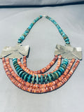 307 Gram Huge Native American Navajo Turquoise Sterling Silver Shell Thunderbird Necklace-Nativo Arts