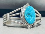 Signed Vintage Native American Navajo Old Kingman Turquoise Sterling Silver Bracelet-Nativo Arts