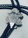 Remarkable Native American Navajo Signed Ben Benally Handcarved Sterling Silver Toad Bolo-Nativo Arts