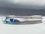 Del Vandever Vintage Native American Navajo Inlay Sterling Silver Feather Bracelet-Nativo Arts