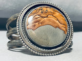 Desert Scene Vintage Native American Navajo Agate Sterling Silver Bracelet Cuff Old-Nativo Arts