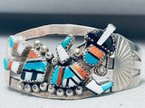 Huge Vintage Navajo Turquoise Kachina Inlay Sterling Silver Bracelet-Nativo Arts