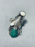 Unique Vintage Native American Navajo Damale Turquoise Sterling Silver Squash Blossom Ring-Nativo Arts