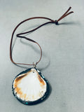 Magnificent Vintage Native American Navajo Inlaid Shell Sterling Silver Pendant Necklace-Nativo Arts