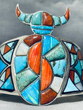 7 Inch Wrist Highly Intricate Kachina Turquoise inlay Sterling Silver Bracelet-Nativo Arts