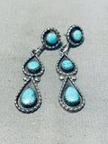 Marvelous Vintage Native American Navajo Blue Gem Turquoise Sterling Silver Earrings-Nativo Arts