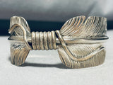 Crazy Detail Vintage Native American Navajo Sterling Silver Feather Bracelet Cuff-Nativo Arts