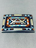 One Of The Most Intricate Vintage Native American Zuni Turquoise Inlay Sterling Silver Buckle-Nativo Arts