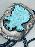 Huge Heavy Vintage Native American Navajo Hand-carved Eagle Sterling Silver Bolo Tie-Nativo Arts