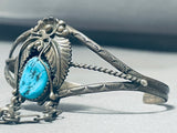 Rare Vintage Signed Native American Navajo 3 Morenci Turquoise Sterling Silver Slave Bracelet-Nativo Arts