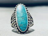 Unbelievable Vintage Native American Navajo Pilot Mountain Turquoise Sterling Silver Ring-Nativo Arts