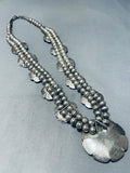 Flower Pearl!! Vintage Native American Navajo Sterling Silver Squash Blossom Necklace-Nativo Arts