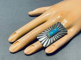 Extraordinary Vintage Native American Navajo Pilot Mountain Turquoise Sterling Silver Ring-Nativo Arts