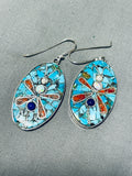 One Of A Kind Santo Domingo Turquoise Coral Sterling Silver Dragonfly Earrings-Nativo Arts