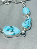 Brilliant Native American Navajo Signed Kingman Turquoise Sterling Silver Link Braclet-Nativo Arts