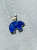 Adorable Vintage Native American Navajo Lapis Sterling Silver Bear Necklace Signed Rose Begay-Nativo Arts