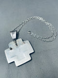 Rare Vintage Native American Navajo Lapis Cross Sterling Silver Necklace