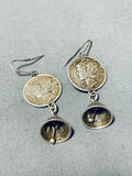 One Of A Kind Vintage Native American Navajo Sterling Silver Dime Bell Earrings-Nativo Arts