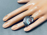 One Of The Best Vintage Native American Zuni Chief Turquoise Inlay Sterling Silver Ring Old-Nativo Arts