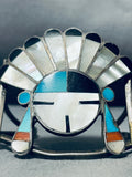 Colossal Chief Head Vintage Native American Zuni Inlay Sterling Silver Bracelet-Nativo Arts