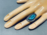 Tremendous Vintage Native American Navajo Pilot Mountain Turquoise Sterling Silver Ring-Nativo Arts