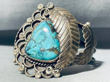 Quality Vintage Native American Navajo Blue Diamond Turquoise Sterling Silver Leaf Bracelet-Nativo Arts