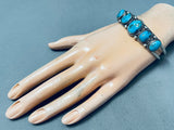Chunky Turquoise Nugget Vintage Native American Navajo Running Bear Sterling Silver Bracelet-Nativo Arts