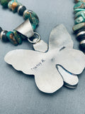 Chunky Green Turquoise Native American Navajo Sterling Silver Butterfly Necklace-Nativo Arts