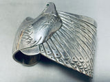 100 Gram Vintage Native American Navajo Hand Carved Eagle Sterling Silver Bracelet-Nativo Arts