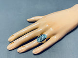 Sensational Vintage Native American Navajo Inlay Turquoise Jet Sterling Silver Grand Ring-Nativo Arts