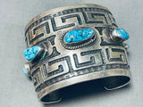 One Of The Best Ever Vintage Native American Navajo Geomtric Sterling Silver Turquoise Bracelet-Nativo Arts