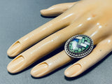 One Of The Most Intricate Vintage Native American Navajo Green Turquoise Sterling Silver Ring-Nativo Arts