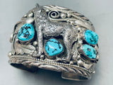Heavy 150 Grams Vintage Native American Navajo Turquoise Coyote Sterling Silver Bracelet-Nativo Arts