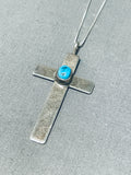 Special Vintage Native American Navajo Morenci Turquoise Sterling Silver Cross Necklace-Nativo Arts