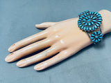 Native American Earlier Vintage Navajo Turquoise Cluster Sterling Silver Bracelet