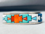 6 Inch Wrist Vintage Native American Navajo Inlay Turquoise Sterling Silver Bracelet-Nativo Arts