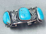 Heavy Morenci Turquoise Vintage Native American Navajo Sterling Silver Bracelet