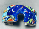 The Most Intricate Southwest Bear Turquoise Lapis Sterling Silver Inlay Bracelet-Nativo Arts