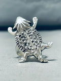 Amazing Vintage Native American Navajo Sterling Silver Southwestern Toad Ring-Nativo Arts