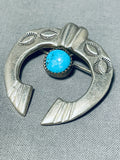 Wonderful Vintage Native American Navajo Morenci Turquoise Sterling Silver Horseshoe Pin-Nativo Arts