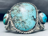 151 Grams!! Old Vintage Native American Navajo Rare Basalt Turquoise Sterling Silver Bracelet-Nativo Arts